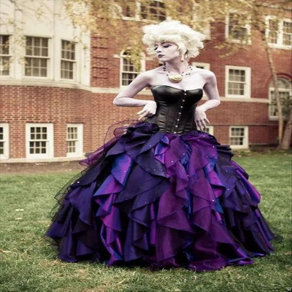 2020 Nouveau violet et noir organza taffetas robe de bal robe de mariée gothique corset victorien Halloween robes de mariée sur mesure Made221L