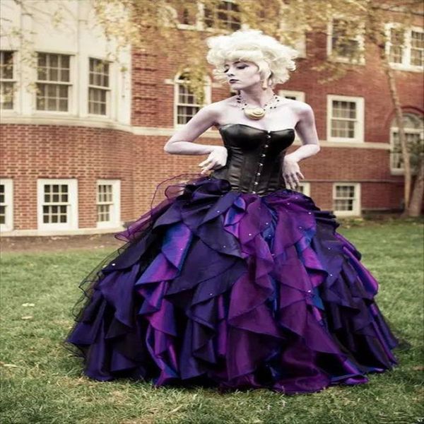 2020 Nouveau violet et noir organza taffetas robe de bal robe de mariée gothique corset victorien Halloween robes de mariée sur mesure Made321l