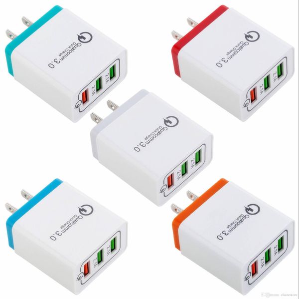 QC 3 0 chargeur plus rapide 3 ports usb chargeur mural adaptateur secteur maison prise ue chargeur coloré pour iphone xs xr 8 7 plus samsung