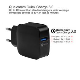 Snelle lading 3 0 18W Rapid USB Wall Chargers Adapter USB-oplader EU US Plug