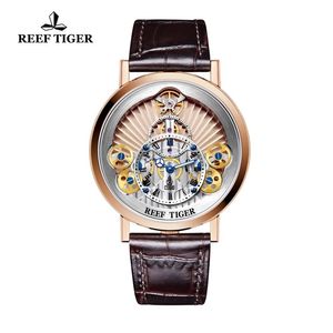 2020 New Reef Tiger / RT Montres à quartz de luxe pour hommes Bracelet en cuir véritable Montres squelette Relogio Masculino RGA1958 T200409