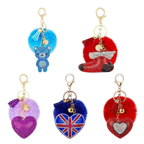 2020 nouveau tissu non tissé strass 8cm pompon porte-clés pendentif petit cadeau créatif amour ours élément de noël modélisation G1019