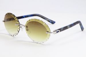 Nueva venta Fanciful Gafas sin montura 3524012A Gafas de sol de metal Mármol Tablón azul Gafas cuadradas grandes Gafas de sol de lujo redondas de gran tamaño C Decoración 18K oro