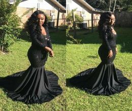 2020 nieuwe sexy elegante goedkope zwarte meisje prom jurken avondjurken formele jurken zeemeermin lange mouwen v-hals optocht jurk met se5446695