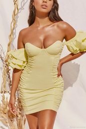 2020 nieuwe rok met bretels zomer ruches sexy vrouwen jurk met bil en lotusblad mouw jurk 005