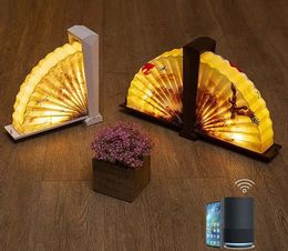 2020 NIEUWE Smart Fan Light Novelty Creative Voice WiFi Remote Timing Gift Scherm Fan-vormige nacht tafellamp