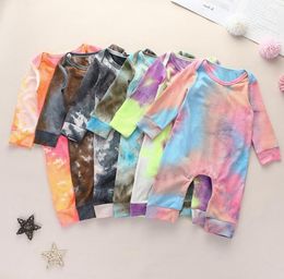 2020 nouveau printemps automne enfants vêtements bébé cravate colorant barboteuse à manches longues nourrissons dégradé couleur combinaisons garçons filles vêtements de sport M29564871