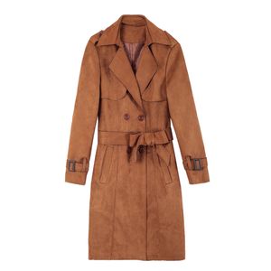 2020 nouveau printemps automne pardessus femmes Chamois Trench manteaux à manches longues mode col rabattu vêtements mi-long Trench L100