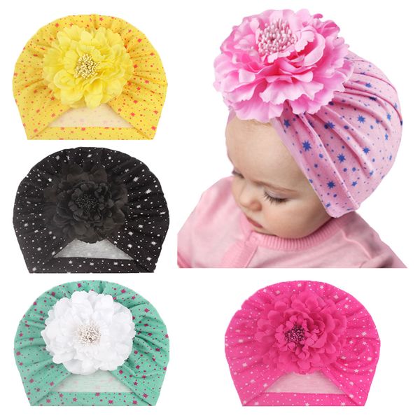 2020 nouveau chapeau de tête pour enfants élastique imprimé étoile bébé polyester coton chapeau simulation fleur creux chapeau enfants fleur haedgear