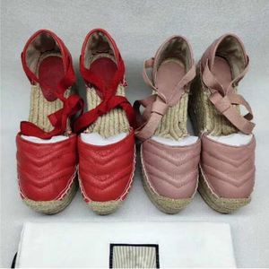 Designer Sandalen Wedges platform canvas sole schoenen grosgrain veter touw sandaal kalfsleer