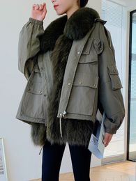 2020 novo estilo para outono e inverno roupas de moda san chuan parka casaco feminino forro de raposa pele de guaxinim dentro de pele curta lj201203