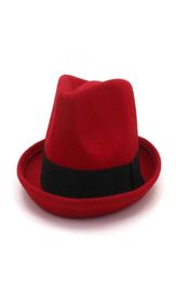 2020 Nieuwe stijl Wool Fascinator Fedora Hat For Woman Unisex Roll Up Short Brim Homburg Jazz Fedora Cap met Ribbon260x96459091154061