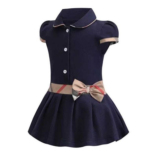 2020 Nouvelle robe bleue d'été avec nœud à carreaux pour filles robe de soirée élégante pour enfants filles robe kaki pour enfants Q0716