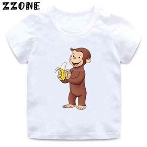 2020 Nieuwe Zomer Baby Jongens T-shirt Nieuwsgierig George Cartoon Print Kinderen T-shirts Grappige Aap Kinderen Meisjes Tops Kleding G1224