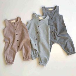 2020 Nouvelle mode d'été nouveau-né bébé fille garçon vêtements sans manches Plaids barboteuse décontracté mignon col rond combinaison tenues globales 0-18M G220521