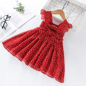 2020 nieuwe zomer meisjes jurk westerse stijl mouwloze chiffon polka dot party prinses jurk kinderen kinderen peuter meisje kleding q0716