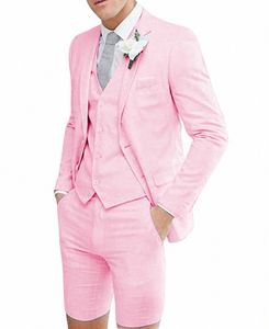 2020 Nieuwe Zomer Mannen Casual Suits Slim Fit 3 Stuk Notch Revers Prom Smoking Beste Mannen Korte Broek Pak voor Bruiloft Vakantie O5uG #