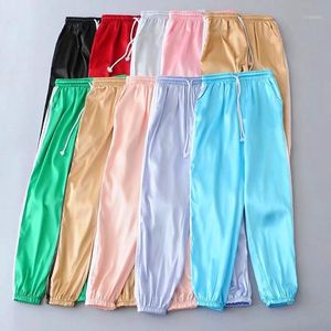 Zomer Satin Cargo Broek Dames Europa Losse Casual Sport Dames Joggers Streetwear Cargo Pants