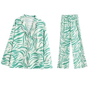 2020 Nieuwe Summer Spring Women 2 stuks Set White Green Gedrukte BLOEIL BLOEIL LEGE BROEKSPAK VROUWELIJKE VROUWELIJKE VROUW VROUWEN KLEREN CX200701