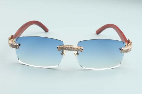 lunettes de soleil lunettes de personnalité pleines de diamants T3524012-22 lunettes de soleil de luxe sans bordure monture en diamant d'arme en bois de tigre naturel