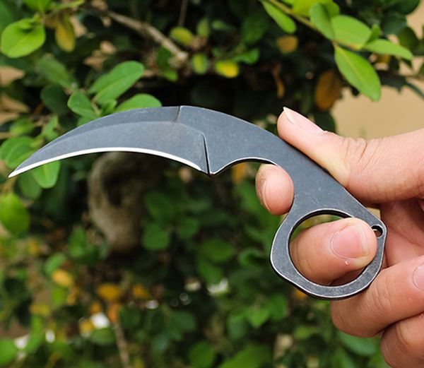 Karambit táctico de alta calidad, cuchillo de garra 440C, hoja de lavado de piedra negra/blanca, mango de acero, Karambit con funda ABS K