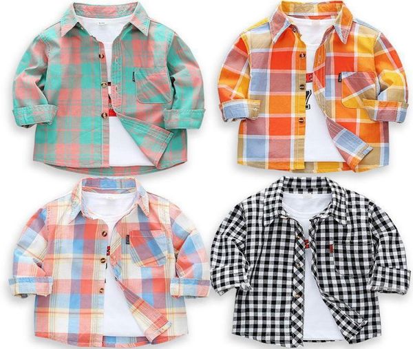 2020 nuevas camisas para niños para niños pequeños camisa a cuadros de manga larga para niños Spring otoño para niños ropa de algodón casual de algodón 24m9y1035414