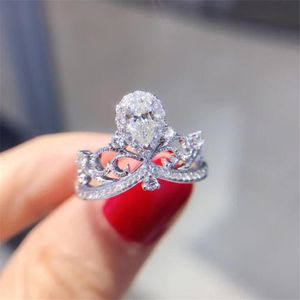 2020 Nouveau Top Vente Vintage Bijoux Réel 925 En Argent Sterling Goutte D'eau Blanc Topaze CZ Diamant Pierres Précieuses Femmes De Mariage Couronne Bande Bague Cadeau