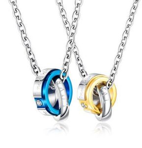 2020 Nieuwe Tweekleurige grensoverschrijdende Valentijnsdag Heren en Dames Sieraden Groothandel Mode Roestvrijstalen Dubbele Ring Diamond Hanger Tita