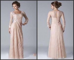 2020 Nieuwe vintage champagne moeder van de bruid bruidegomjurken vierkante halslijn lange mouwen kanten chiffon avondjurken Vestido de no5793043