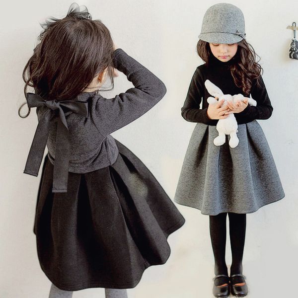 2020 Nouvelle robe chaude d'hiver pour filles avec cachemire, robe longueur genou sans cachemire en automne, jupe de costume de vêtements pour enfants 3-12T ensemble bébé