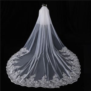 2020 Nieuwe White Ivory Tulle bruiloft sluiers voiles de mariage bruids sluier bruiloft accessoires met kant applique 3m 4m 5m 5m