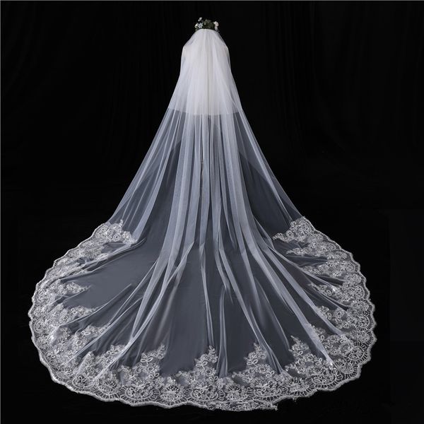 2020 nouveaux voiles de mariage en tulle ivoire blanc voiles de mariage voile de mariée accessoires de mariage avec applique de dentelle 3m 4m 5m