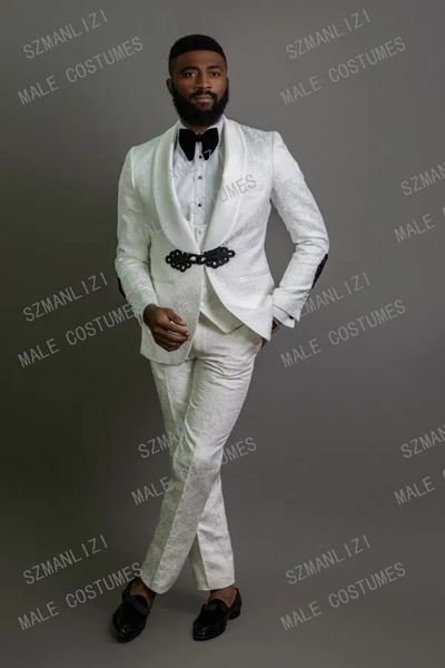 Costume Jacquard blanc pour hommes, 3 pièces sur mesure, dernière conception, smoking de mariage décontracté, Costume de meilleur homme, Blazer, nouvelle collection 2020