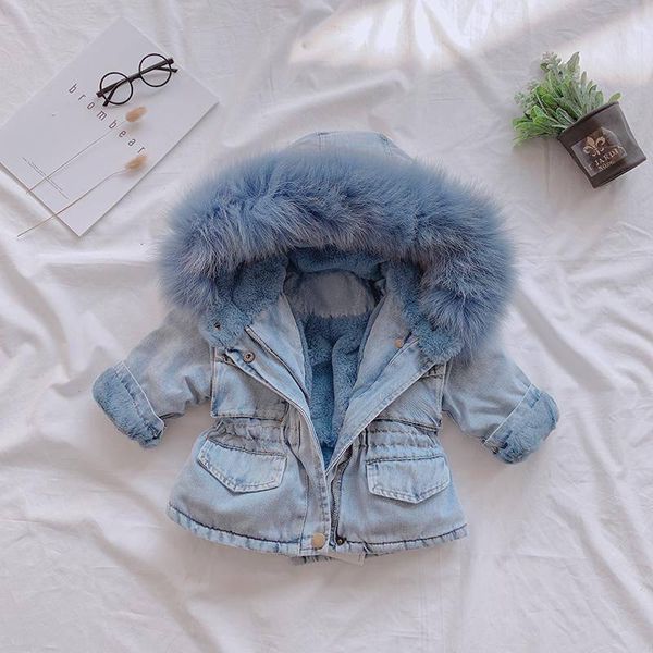 2020 nouveau hiver automne bébé filles fermeture éclair veste en jean enfants grand col de fourrure coupe-vent veste vêtements bébé garçons vêtements 2-6Y LJ201130