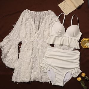 Conjunto de Bikini Push Up blanco para mujer, traje de baño, ropa de playa, traje de baño Sexy de verano, biquinis, trajes de baño de cintura alta