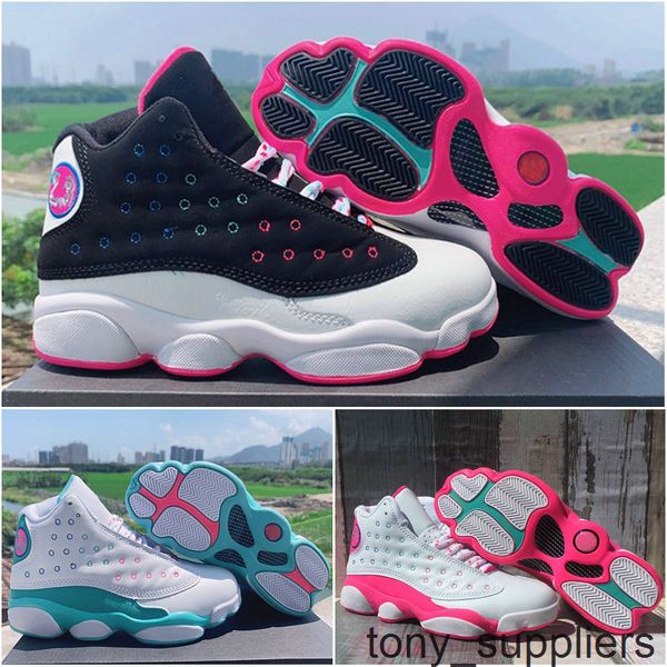 Nouveau femmes jumpman 13 gs pêche aire de jeux aurora vert rose 13s chaussures de basket-ball femme sport baskets formateurs 23 des chaussures