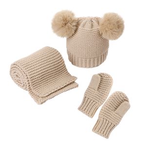 2020 nouveau fil de laine monochrome chaud enfants chapeau écharpe gants trois pièces vente directe d'usine enfants chapeau setGXY017