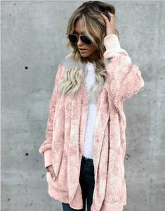 2020 nouvel an printemps fausse fourrure ours en peluche manteau veste femmes mode point ouvert à capuche manteau femme à manches longues floue veste manteau Y0829