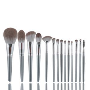 Nieuwste 14 stks professionele super zachte haar make-up borstel zilvergrijs cosmetica borstel set