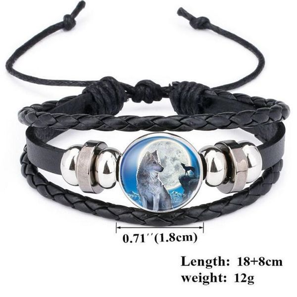 2020 plus récent fait à la main en verre Cabochon tissé bracelets en cuir hommes noir Cool Punk Animal Bracelet clair de lune pierres précieuses Bracelets