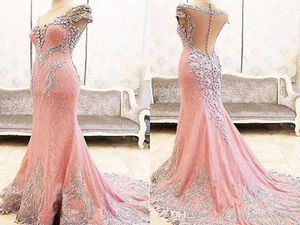 2020 nieuwste sexy real image zeemeermin elegante roze kanten avondjurken sexy crystal crew goedkoop feest prom jurken vestisdos de novi3061410