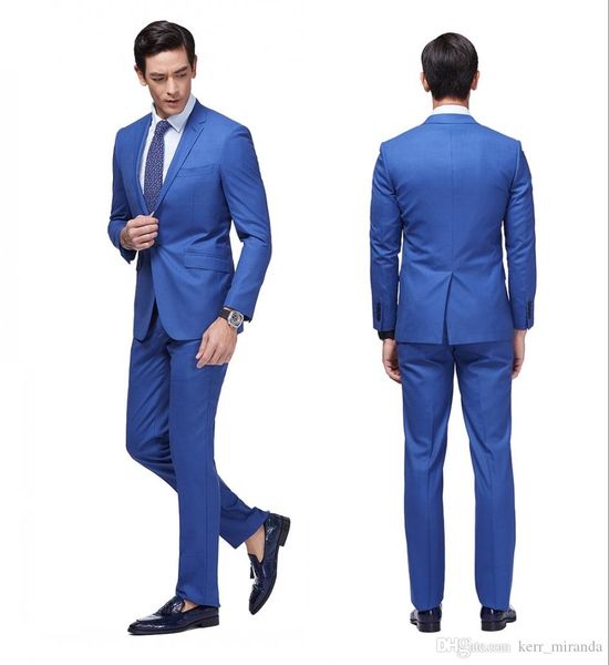 Le plus récent Slim Fit marié Tuxedos bleu Royal meilleur homme costume cran revers Groomsman hommes costumes de mariage marié (veste + pantalon)