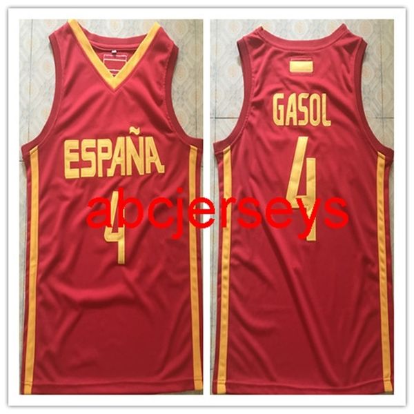 2020 nouvelle équipe Espagne 4 Pau Gasol maillot de basket-ball rouge cousu personnalisé n'importe quel numéro nom maillots Ncaa XS-6XL