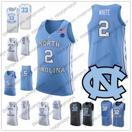 2020 North Carolina Tar Heels Basketball Bleu Noir Blanc 2 Coby 13 Cameron Johnson 32 Luke Maye 5 Nassir Little UNC Maillots 4XL