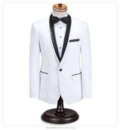 2020 un bouton blanc homme mariage marié hommes Tuxedos costumes bleu marine châle revers sur mesure affaires Slim Fit Mans costume Jac241a