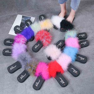 2020 cheveux d'autruche pantoufles femmes tongs fourrure maison moelleux curseurs peluche fourrure été appartements doux dames chaussures mignon Pantufas b1 H1122