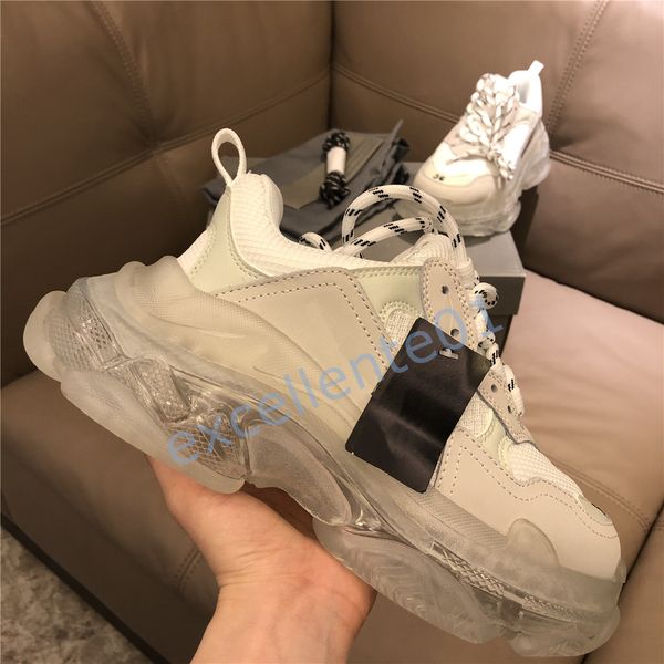 2020 Paris Chaussures Casual Triple S Clear Sole Baskets Papa Chaussure Sneaker Noir Surdimensionné Hommes Femmes Beige Meilleure Qualité Coureurs Chaussures