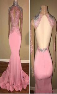 2020 Pink Mermaid Prom Dresses High Neck Backless