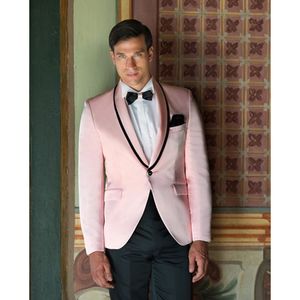 2020 roze smoking jas bruiloft suits slim fit op maat gemaakt 2 stuk prom mannen pak bruidegom dragen beste man blazer (jas + broek)