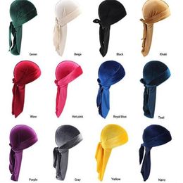 2020 sombreros de pirata sombreros turbante de terciopelo gorras Unisex de lujo pelucas Doo Durag Biker Headwear diadema Durags Bandana sombrero accesorios para el cabello